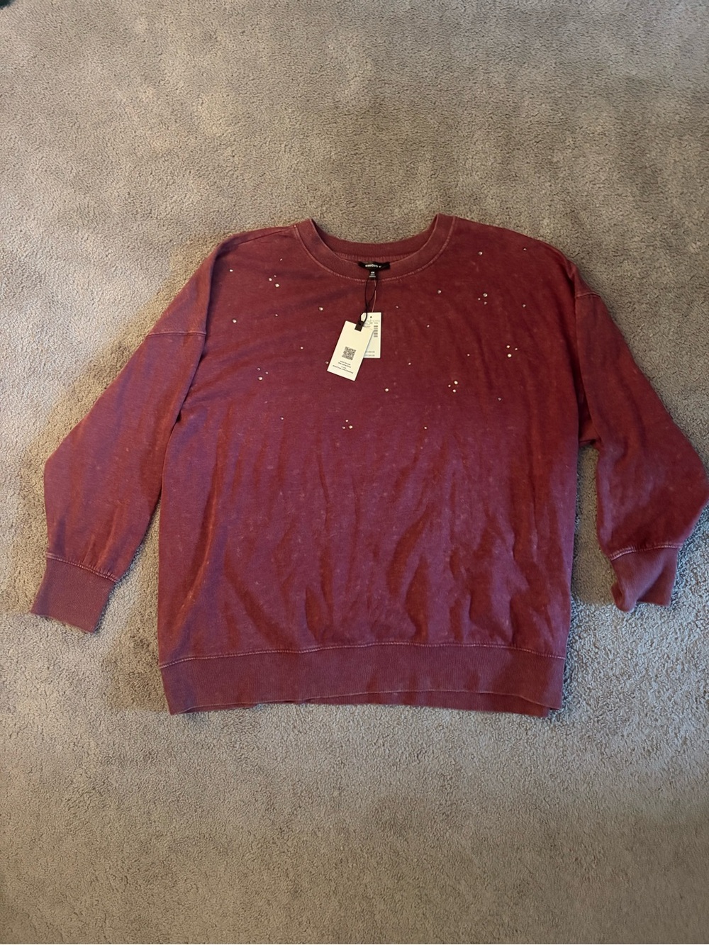 Studio Y Women’s Wine Crewneck Sweater with Subtle Distress